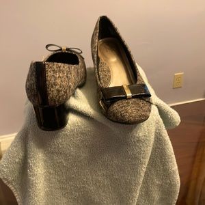 Brown tweed/fabric 2” pumps by Hush puppy